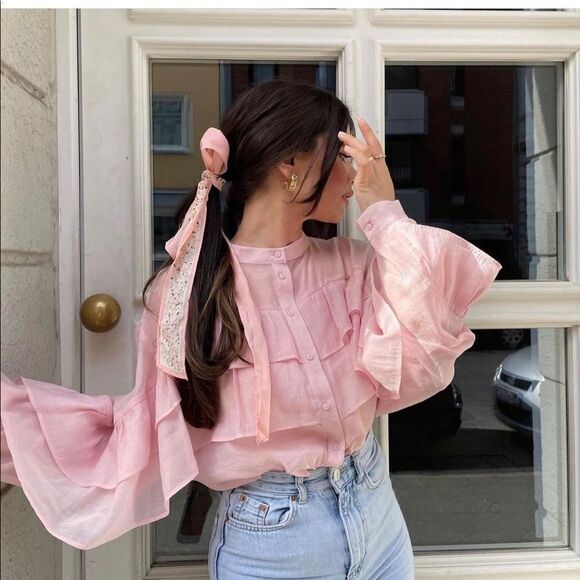 Zara romantic pink lyocell blend ruffle blouse - Picture 2 of 11